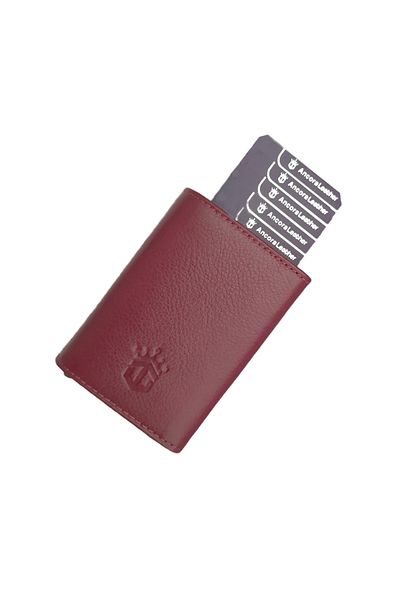 Ancora Leather Ανδρικό Πορτοφόλι - Γνήσιο Δέρμα, Αυτόματη θήκη κάρτας, Μηχανισμός, Claret Red