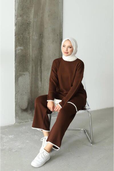 MAY MARA GULER ȘI BRAȚ DE FEMEI 2 PIECE BLUZE PANTALONI TRICOAT CU DETALIU DE...