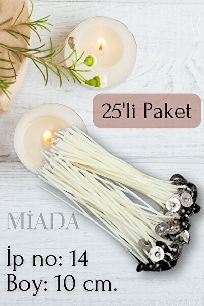 MİADA 25li Hazır Kopçalı Sehpalı Kalın Mum Fitili 10cm ip No:14 Mum Yapım Mal...