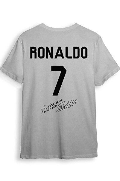 The Baski Ronaldo Özel İmza CR7 Baskılı %100 Pamuk Premium Beyaz Tişört