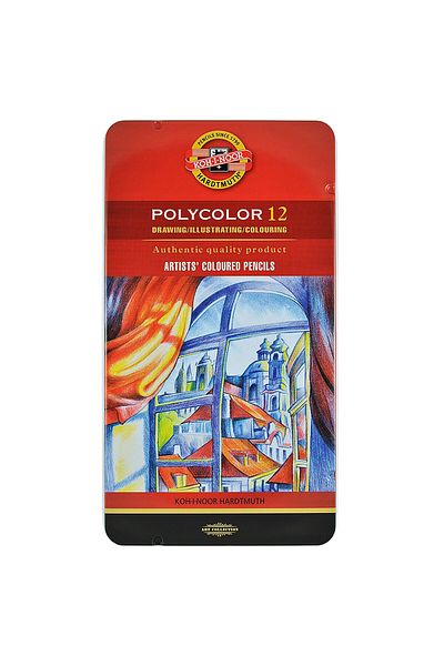 Koh-i Noor Set of 12 Polycolor Curoured Pencils - Metal Box N:3822