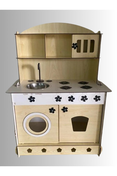 bahadır grup Montessori Eğitici Ahşap Oyuncak Mutfak Dolabı 3mm Akça Ağaç 84*60