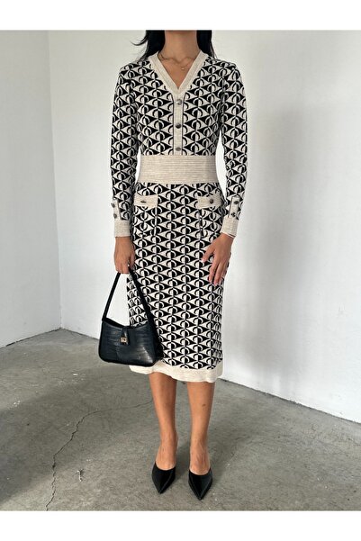 ABBA Taşa Black Knitwear Half Moon Dress