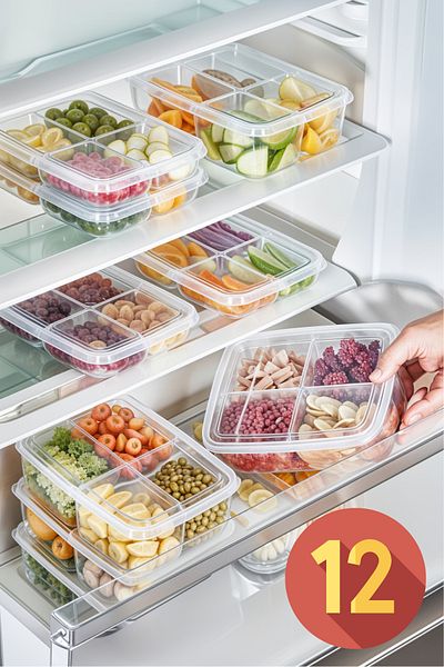 Milenay Refrigerator Storage Organizer with Lid, Suitable for Microwave and Freezer, 12 Pieces 1000ml