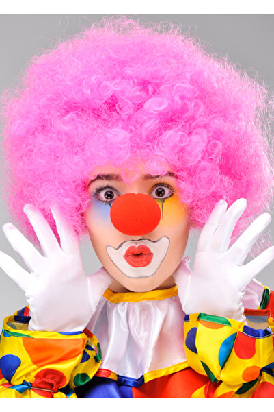 lowell home Pink Color Curly Afro Bonus Wig False Hair and Red Nose Set