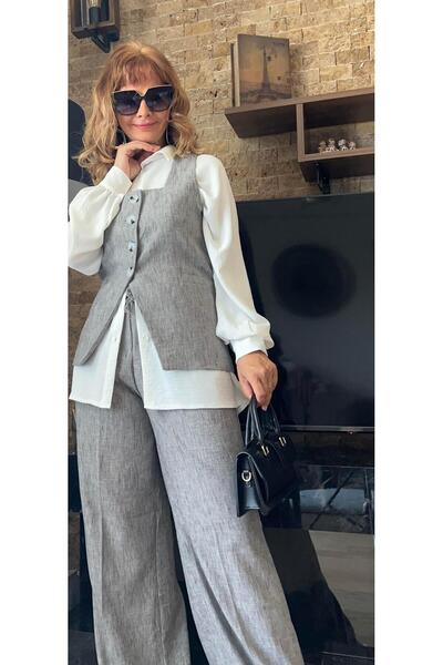 Cardella مجموعة مزدوجة من السراويل ذات الياقة المربعة من الكتان - متوافقة