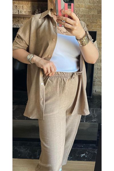 Cardella Linen Double Set - Women's Shirt and Trousers Set