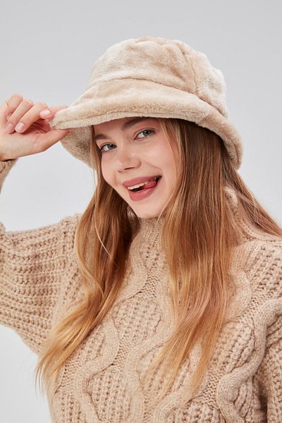 derikem Plush Bucket Women's Fisherman's Hat Soft and Furry Women's Hat
