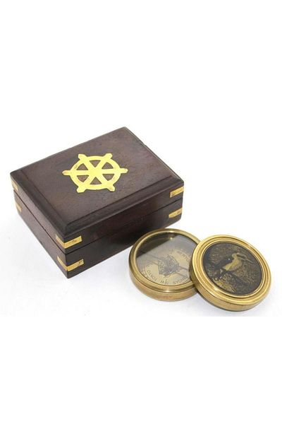 HSDemirci Brass Compass with Wooden Box