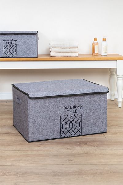 Silkyra Elegance Mega Plus Gray Colored Felt Organizer with Lid - 57X41X31Cm, Organize Your Belongings