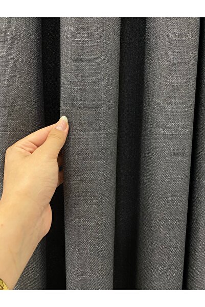 beatiful KETEN FON PERDEANTRASİT RENK  KALIN KUMAŞ BORU PİLELİ 1/3 SIK PİLE TEK KANAT -AKSESUAR HEDİYELİ-