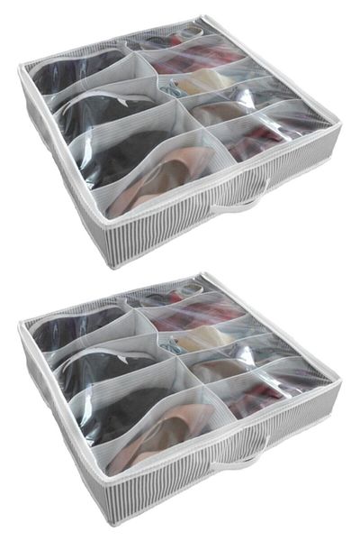 Silkyra 2 Pieces Striped Model - Shoe Organizer 10 Compartment Storage Bag 58X58X12Cm