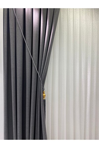 beatiful KETEN FON PERDEANTRASİT RENK  KALIN KUMAŞ BORU PİLELİ 1/3 SIK PİLE TEK KANAT -AKSESUAR HEDİYELİ-