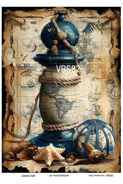 LİNEART Vbs82 Model Dark Blue Compass Lantern Pattern Brass Decopage Paper - ...
