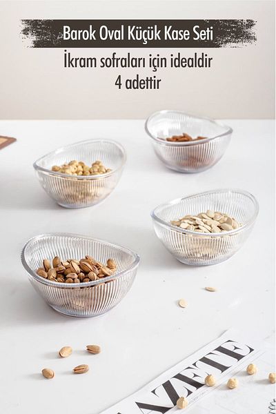 Depa Acrylic Baroque Transparent Oval 4-Piece Small Bowl Set & Snack Bowl & Presentation & Catering (Not Glass)