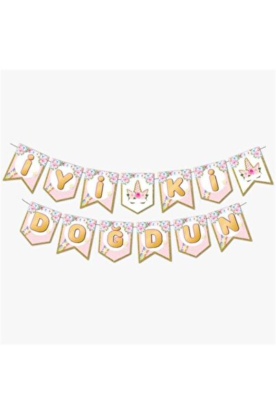 Alışveriş Çok Kolay Banner cu unicorn și flori La mulți ani, 2,5 metri