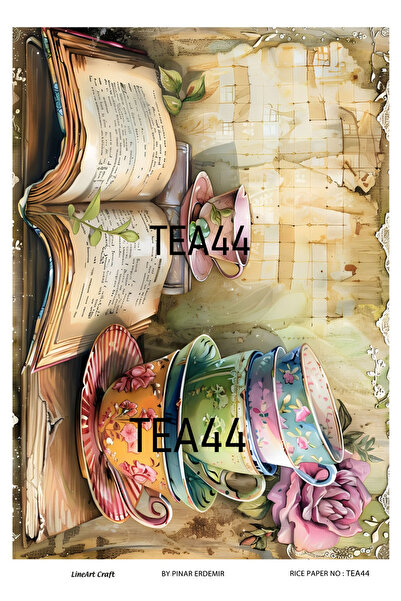 LİNEART Tea,Çaydanlık,Fincan ,Kitap, Çiçekler Deseni TEA Serisi Pirinc Dekopa...