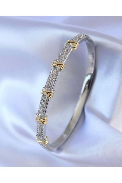 Store Women's Zircon Stone Waterway Gold Silver Women's Steel Handcuff Bracelet