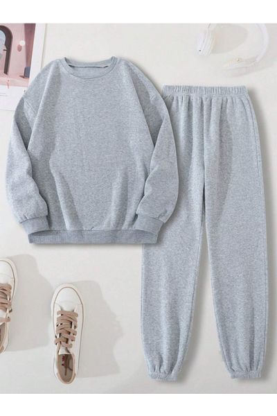 BEETON Γκρι Oversize Φούτερ και Σετ Φούτερ Jogger - Χοντρό χειμώνα