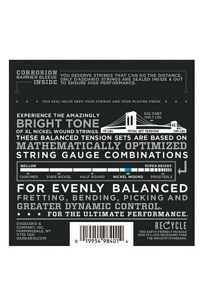 Daddario Exl120Bt Electric Guitar String Set, Xl, 9-40, Nickel Wound, Ba Electric Guitar String Set Nic