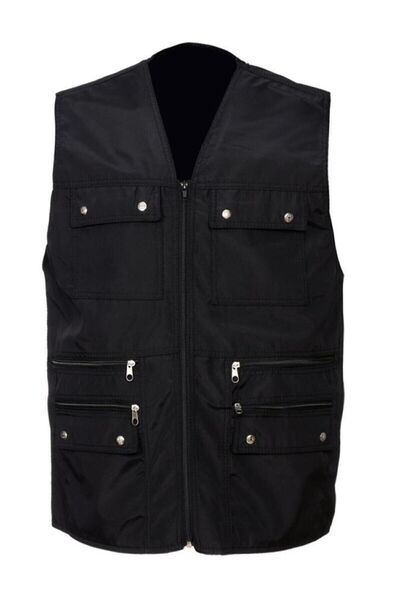 DostumGiyim Erkek Siyah Yazlık Kumaş Avcı Yelek Çok Cepli Büyük Beden Yelek Battal