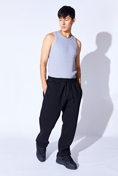 Manche Ανδρική φόρμα Jogger - φαρδιά εφαρμογή, 3 κλωστές, μαλακή υφή, ελαστικό πόδι, μαύρο MANW 619961 -1