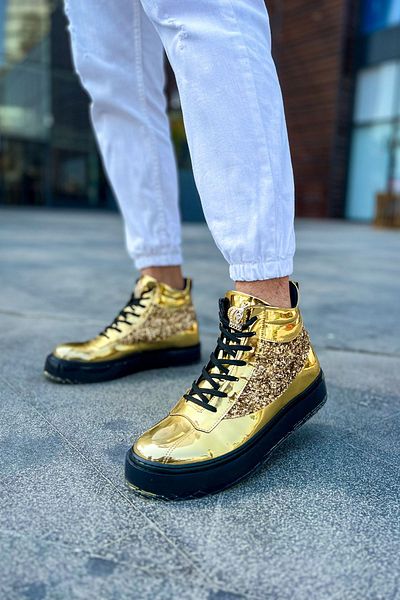 Paolo Zaccardi P973 Majesty Lace-Up Ορθοπεδική Σόλα Καθημερινή Λουστρίνι Ανδρικές Αθλητικές Μπότες RST Gold