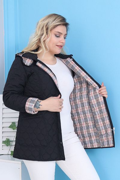 TUTveAL Collection Palton matlasat de mărime mare - model în carouri cu glugă și hidrofugă