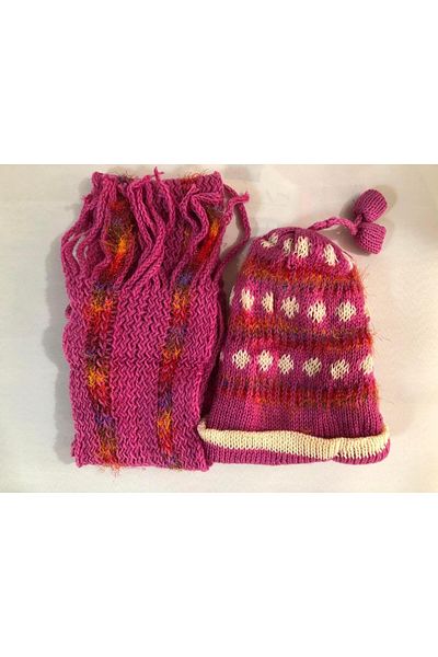 Hasyılmaz Women's Knitted Scarf Beanie Set Pink