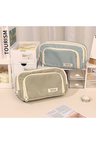 womistore Womi Kavaii Geantă pentru creion, verde, cu mai multe compartimente, în stil coreean