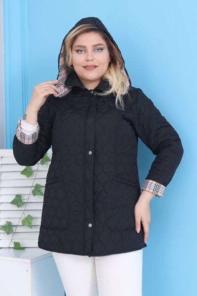 TUTveAL Collection Velký prošívaný kabát – kostkovaný vzor, ​​s kapucí a vodoodpudivý