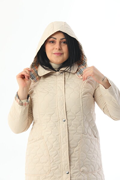 TUTveAL Collection Quilted Seasonal - Water Repellent Plaid Coat, Large Size Cream Coat