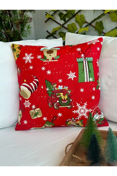 Decamor home New Year Themed Stain Resistant Red Throw Pillow Cover New Year's Throw Pillow Cover