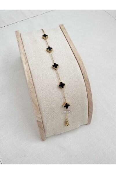 İlayda İllys Gold Cleef Model Siyah Mini Çelik Yonca Bileklik