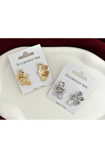mos&more Silver Half Leaf Medium Size Plate Women's Earrings