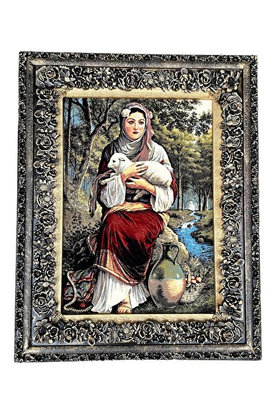 Hasyılmaz Anasının Kuzusu Adlı İran Tebriz Halı Tablo 94x76cm Mavi - Duvar Ha...