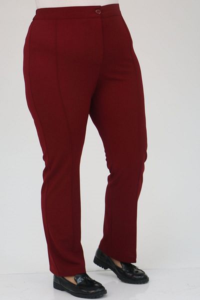 Eslina 49008 Large Size Scuba Fabric Trousers - Burgundy Grass