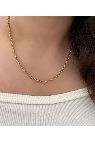 derokas Steel Non-Tarnish Cube Gold Necklace