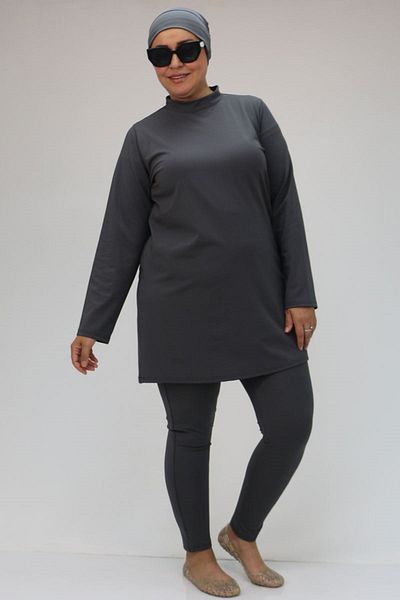 Eslina 1730 Plus Size Hijab Swimsuit Set - Long Sleeve, Anthracite