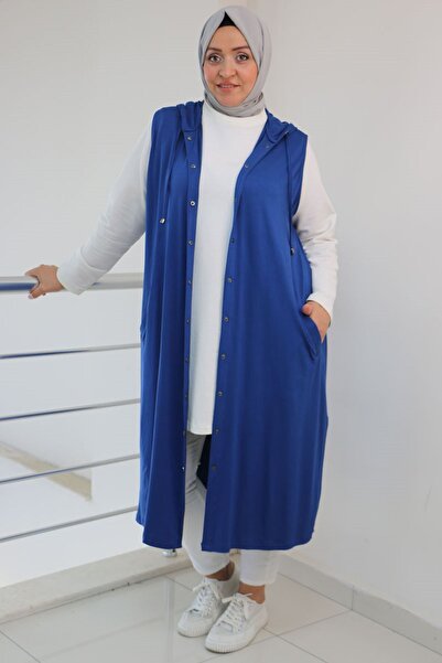 Eslina 34001 Vestă din bumbac pieptănat Indigo mărime mare - Glugă cu snap