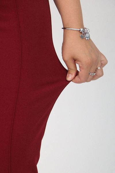 Eslina 49008 Large Size Scuba Fabric Trousers - Burgundy Grass