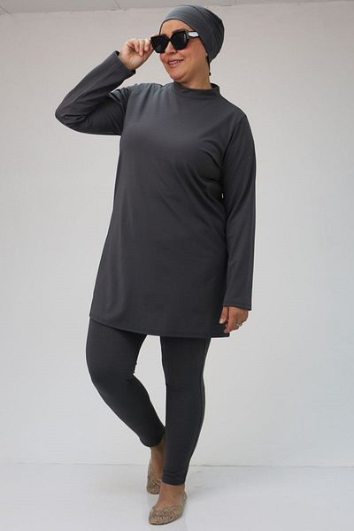 Eslina 1730 Plus Size Hijab Swimsuit Set - Long Sleeve, Anthracite