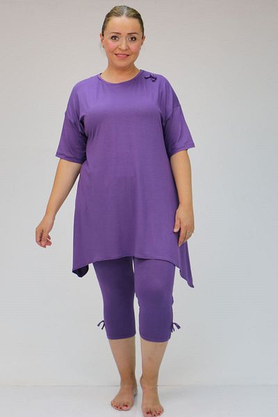 eslamood 47807 Lilac - Plus Size Pajama Set with Ribbon Detail