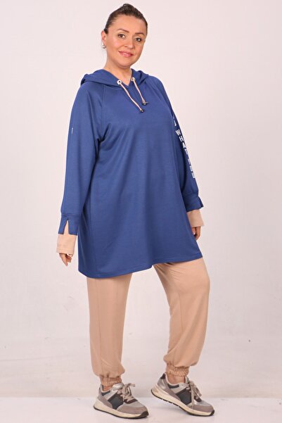 Eslina 47015 Анцуг от две прежди с голям ръкав и щампа на кристали - индиго