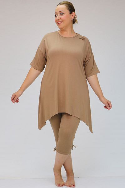eslamood Σετ πιτζάμες με κορδέλα 47807 Mink Plus Size