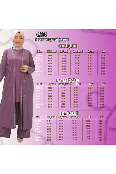 Eslina 47304 Büyük Beden Taş Baskılı Sandy  Takım  - Lila