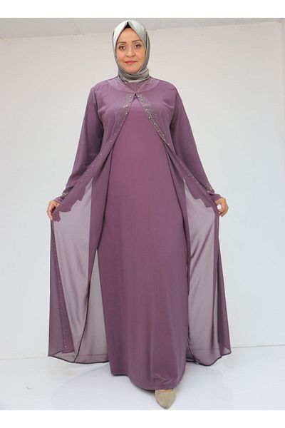 Eslina 42018 Rochie din șifon Dusty Rose Sandy cu imprimeu cu pietre mari