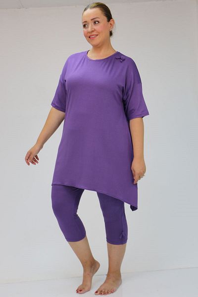 eslamood 47807 Lilac - Plus Size Pajama Set with Ribbon Detail