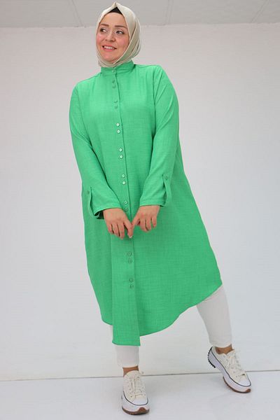 Eslina 38048 Large Size Green Airobin Shirt Tunic - Prevailing Collar
