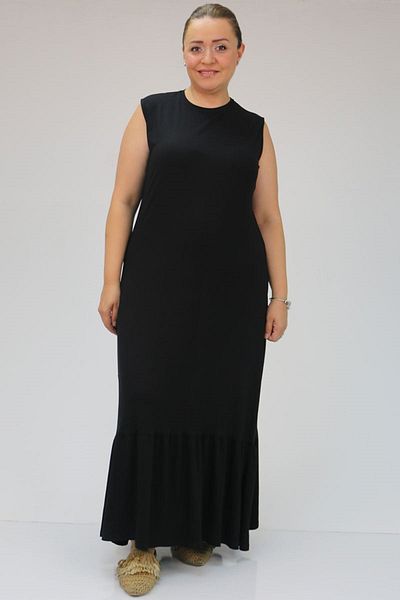 Eslina 42019 Plus Size Black Frilled Combed Cotton Underwear Dress